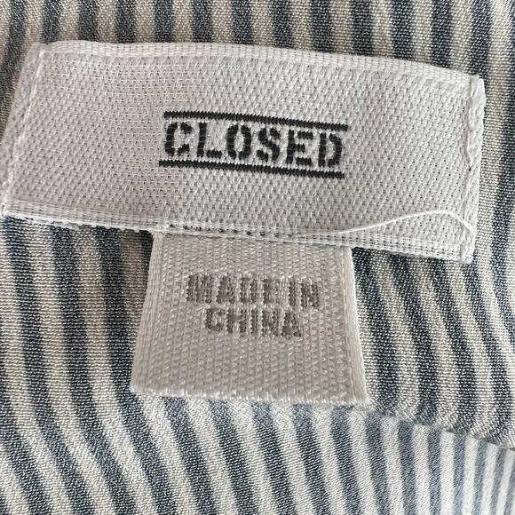 CLOSED White Gray Striped Silk 3/4 Sleeve Split V-Neck Popover Blouse M XL $350 - Picture 5 of 6